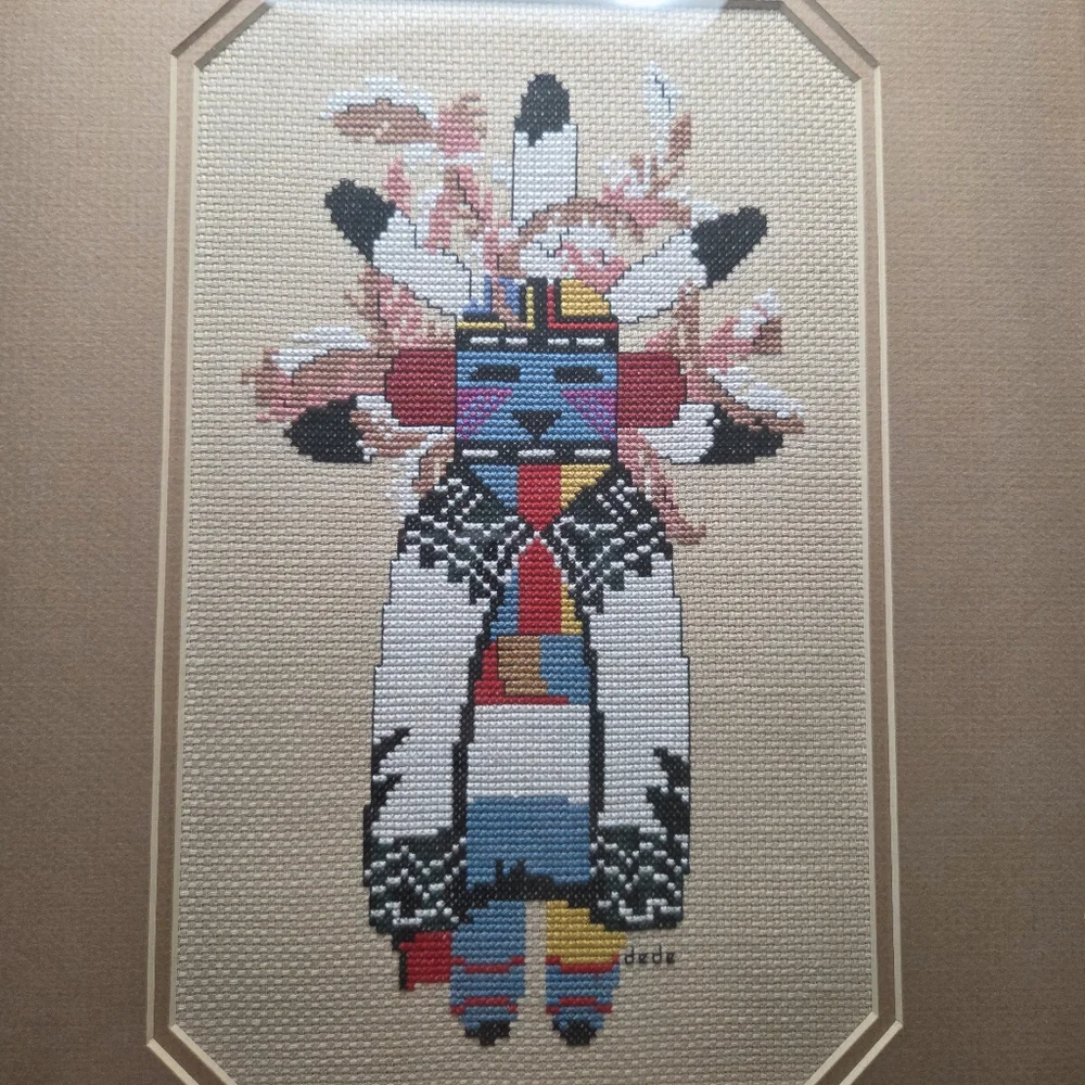 Framed Needlepoint Akush Shalako Warrior Kachina Doll - Picture 4 of 9